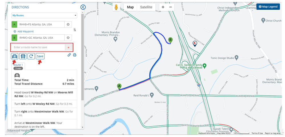 Creating and saving Route