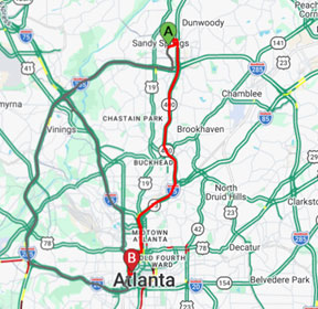 From Sandy Springs via I-285/I-75