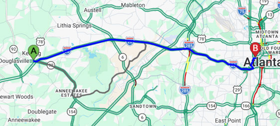 From West Metro (Douglasville) via I-20 E