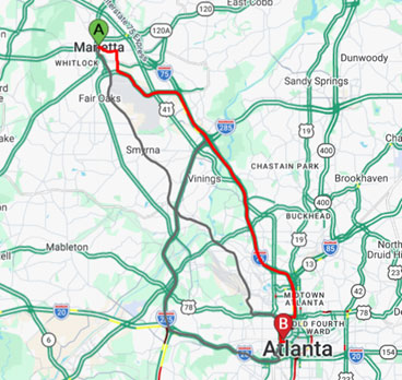 From Marietta via I-75 S