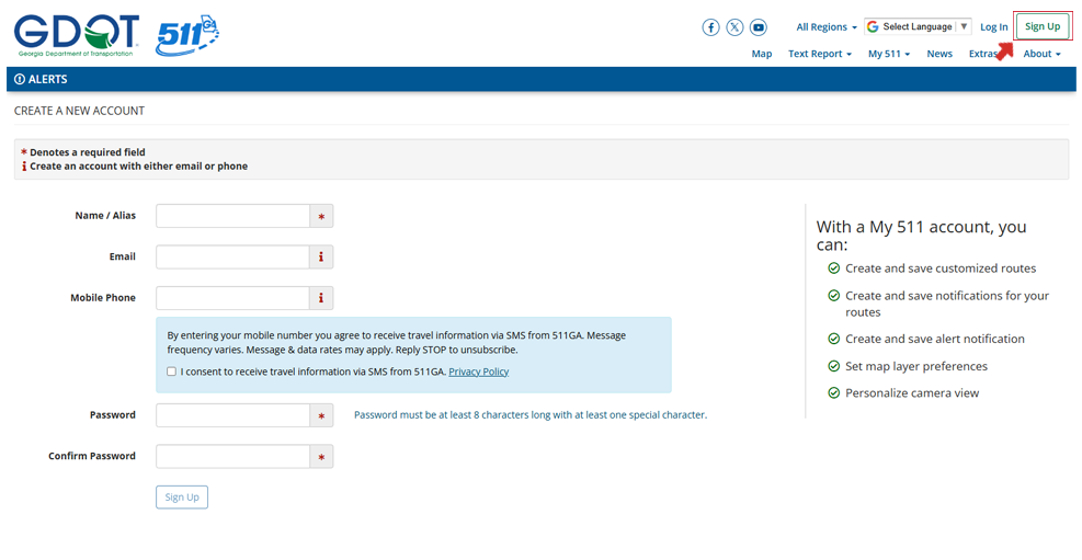 Signing up with 511 GA