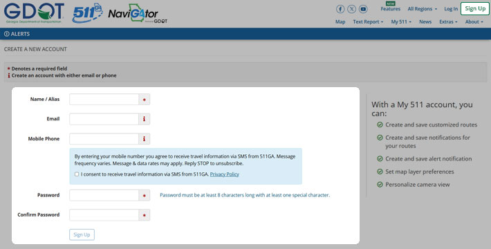 Signing up with 511 GA